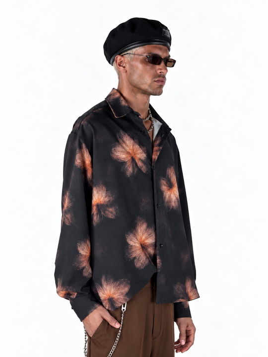 Camicia  Fantasia oversize  fondo nero manica lunga