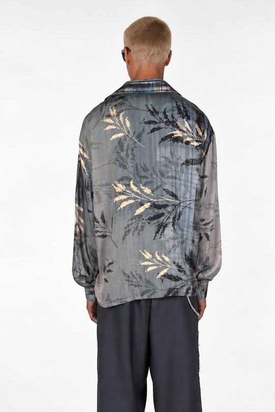 Camicia Fantasia floreale astratta fondo blu lavagna