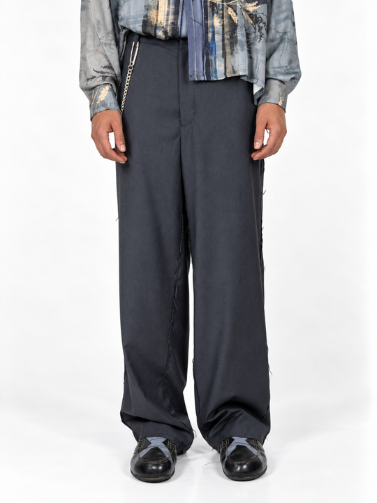 Pantaloni ampi Blu Lavagna taglio vivo