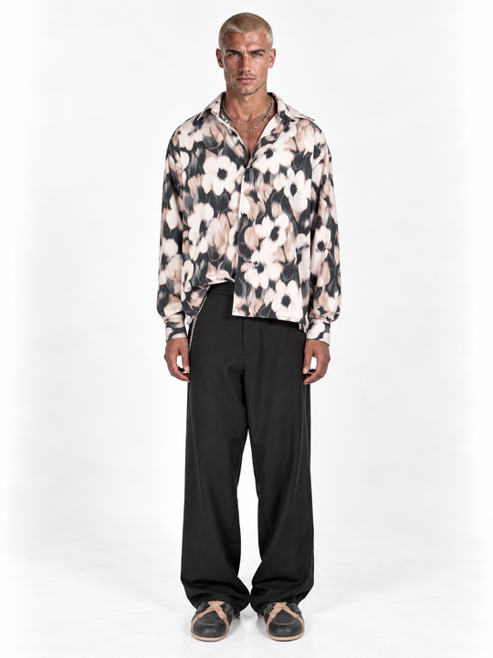 Camicia Fantasia floreale astratta  fondo bianco oversize