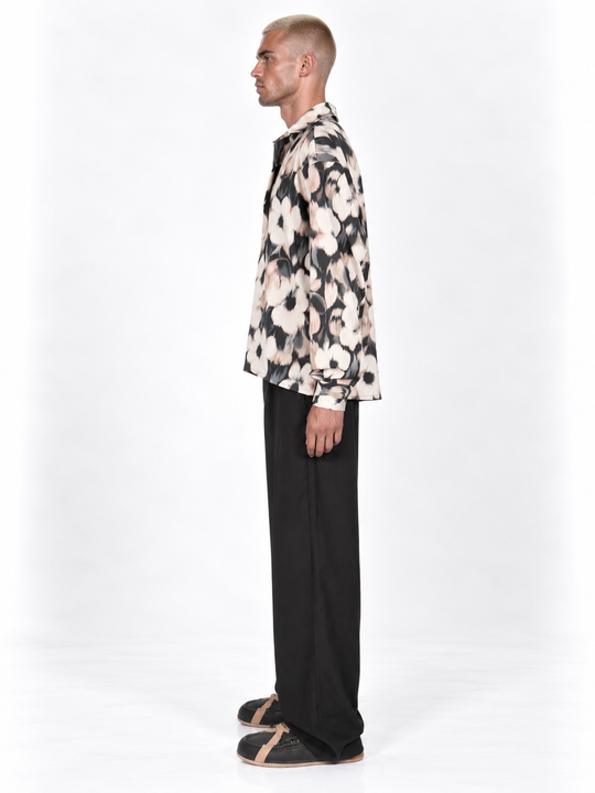 Camicia Fantasia floreale astratta  fondo bianco oversize