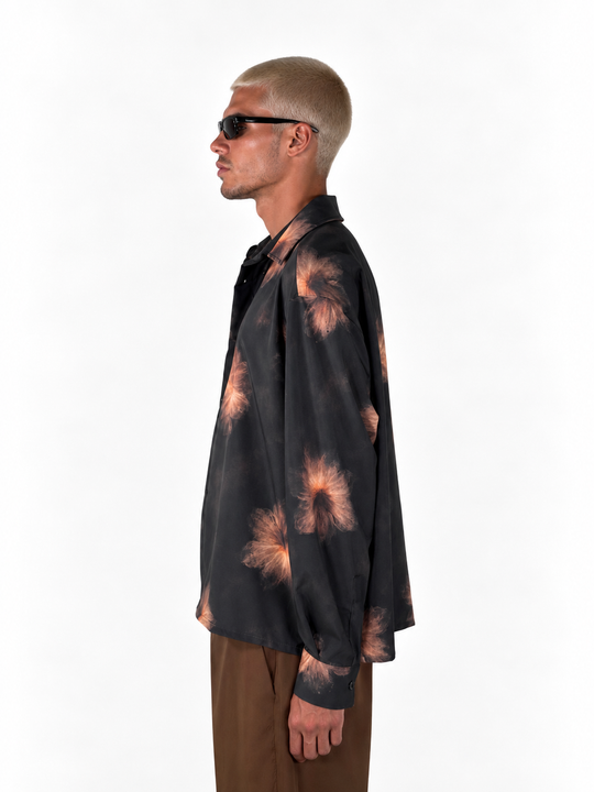Camicia  Fantasia oversize  fondo nero manica lunga
