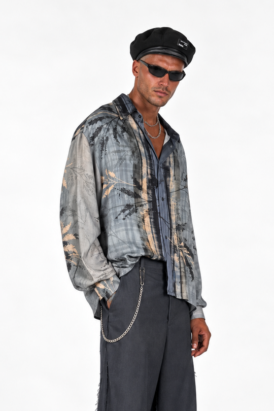 Camicia Fantasia floreale astratta fondo blu lavagna