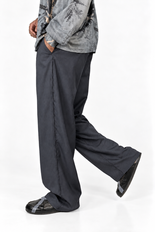 Pantaloni ampi Blu Lavagna taglio vivo