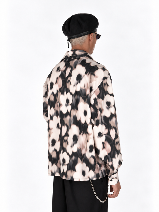 Camicia Fantasia floreale astratta  fondo bianco oversize