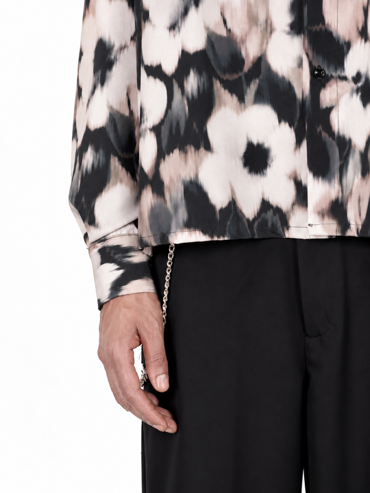 Camicia Fantasia floreale astratta  fondo bianco oversize