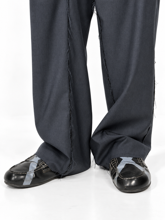 Pantaloni ampi Blu Lavagna taglio vivo