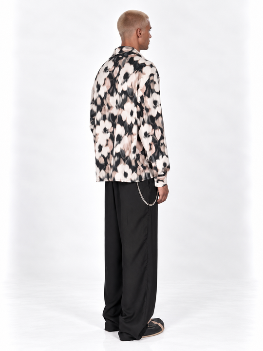 Camicia Fantasia floreale astratta  fondo bianco oversize