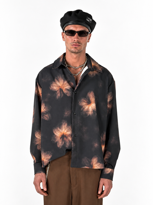 Camicia  Fantasia oversize  fondo nero manica lunga