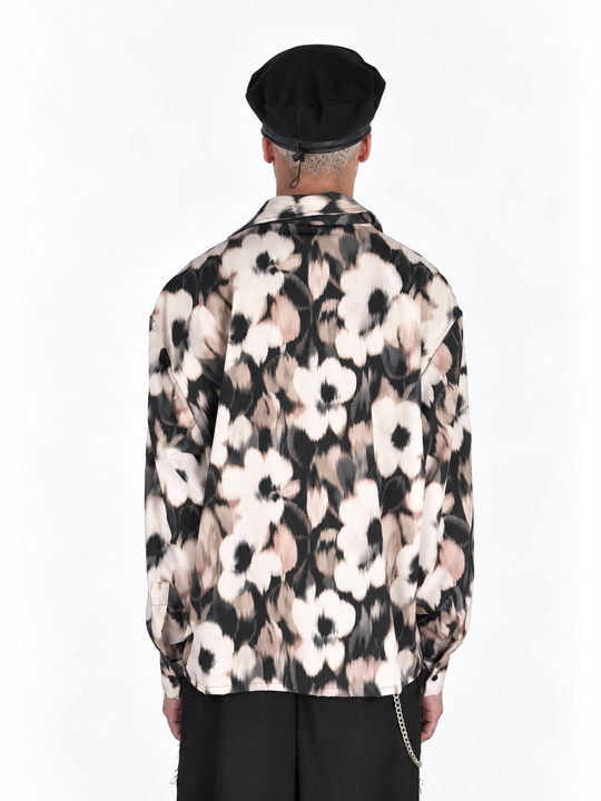 Camicia Fantasia floreale astratta  fondo bianco oversize