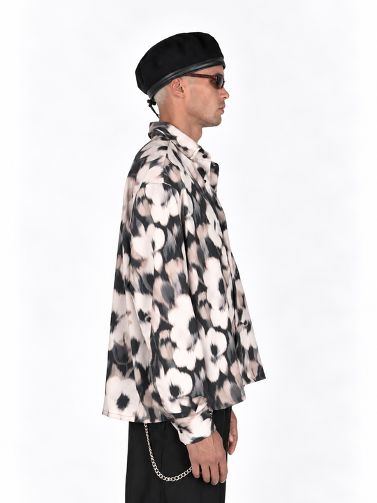 Camicia Fantasia floreale astratta  fondo bianco oversize
