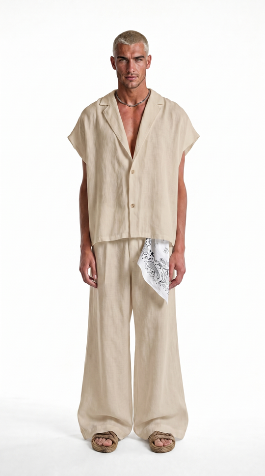 Coordinato Santorini Uomo Misto Lino Beige | Black Circus