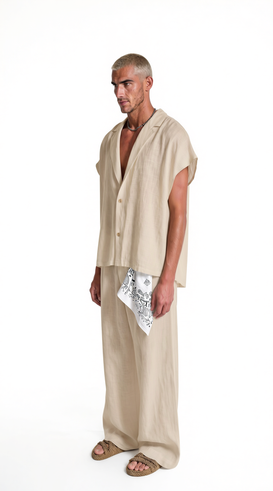 Coordinato Santorini Uomo Misto Lino Beige | Black Circus