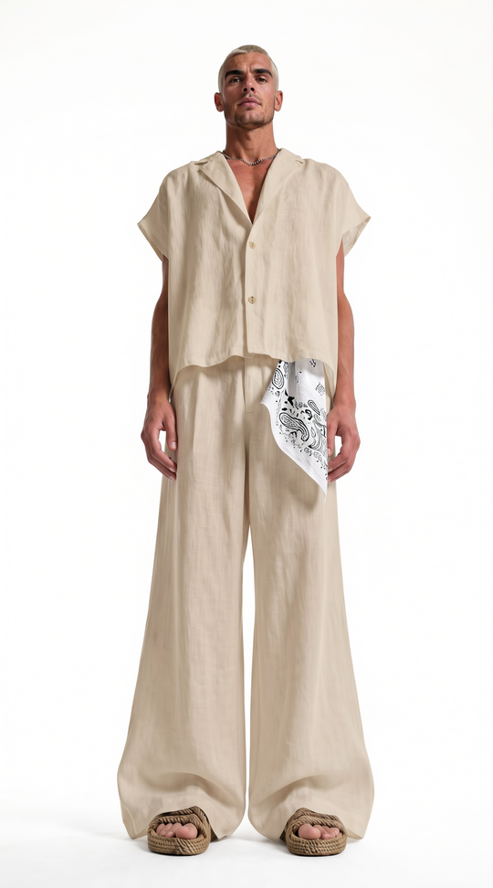 Coordinato Santorini Uomo Misto Lino Beige | Black Circus