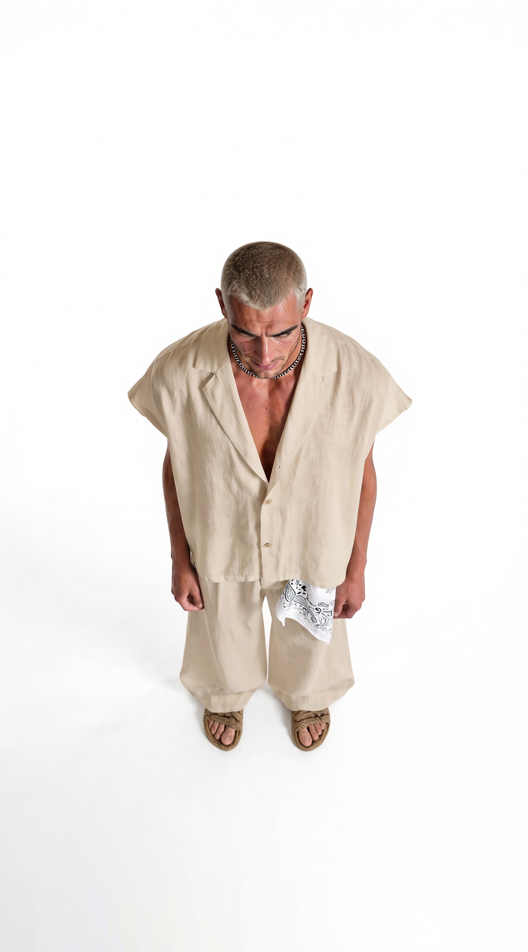 Coordinato Santorini Uomo Misto Lino Beige | Black Circus