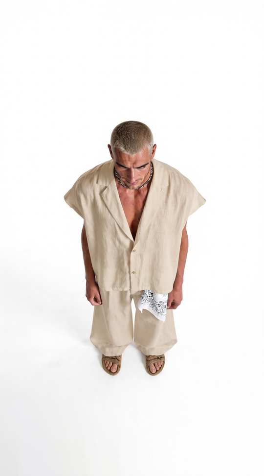 Coordinato Santorini Uomo Misto Lino Beige | Black Circus