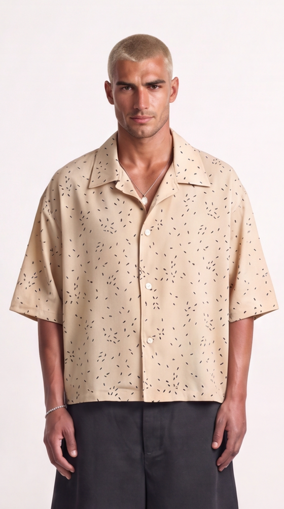 Camicia Micro Fantasia Minimale in Cotone Beige | Black Circus