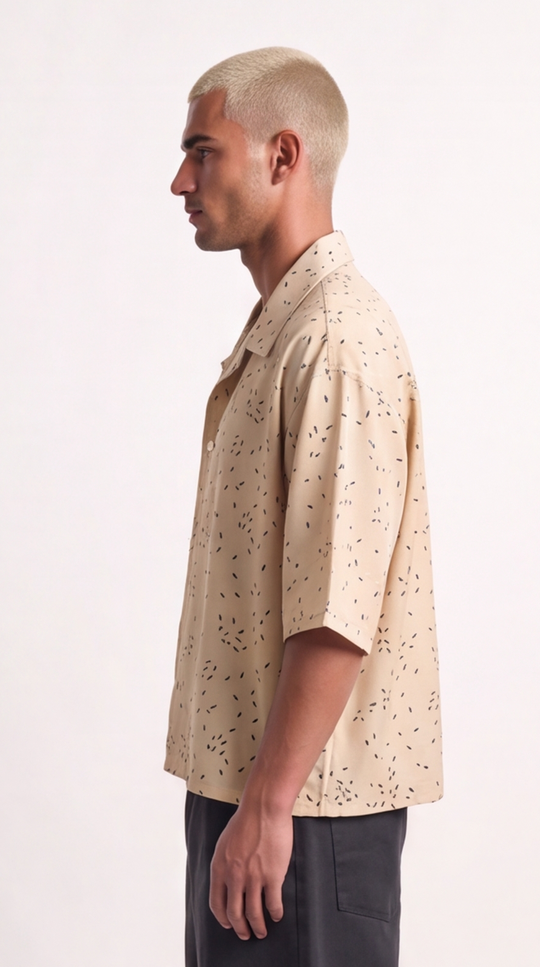 Camicia Micro Fantasia Minimale in Cotone Beige | Black Circus