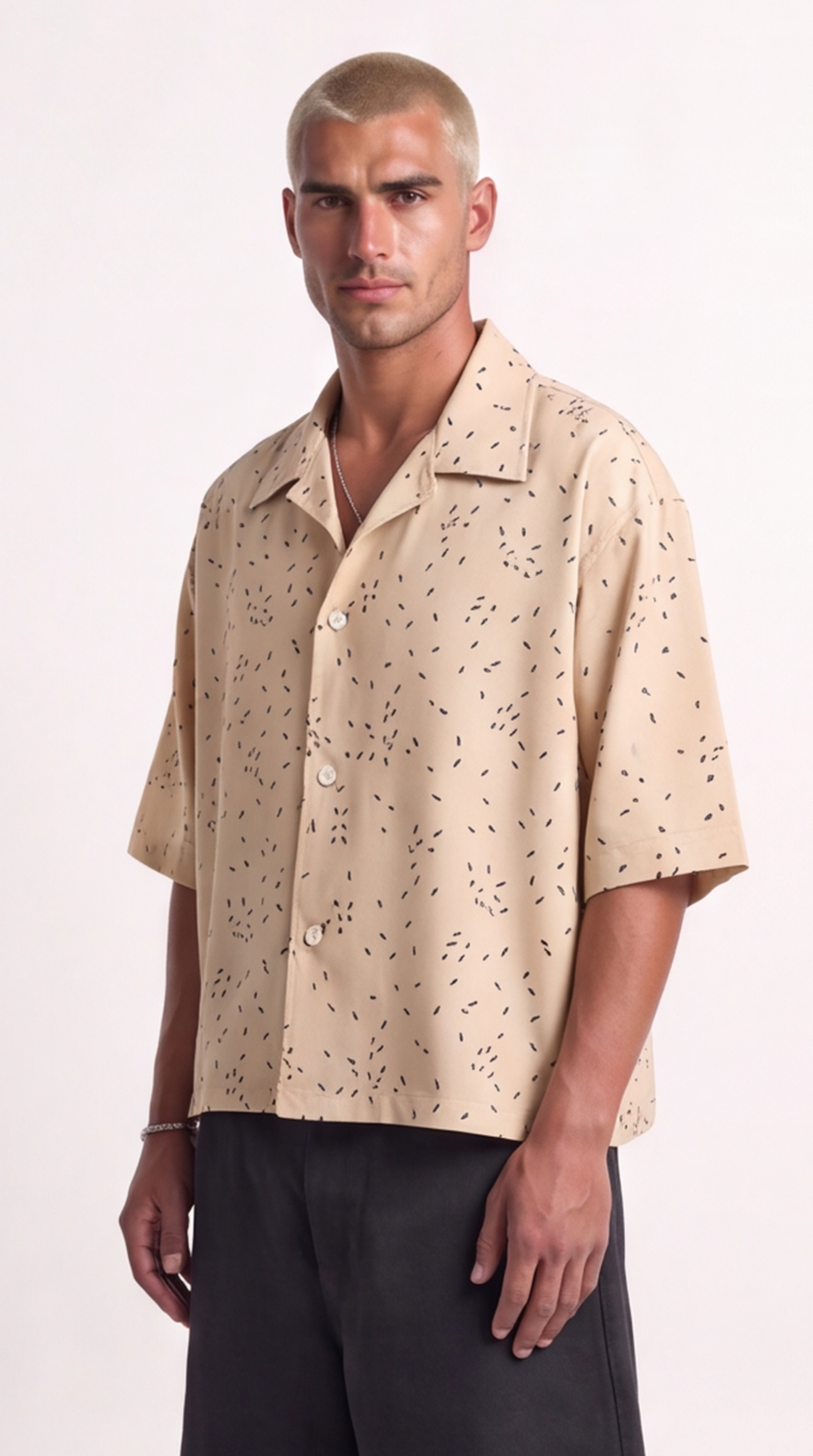 Camicia Micro Fantasia Minimale in Cotone Beige | Black Circus