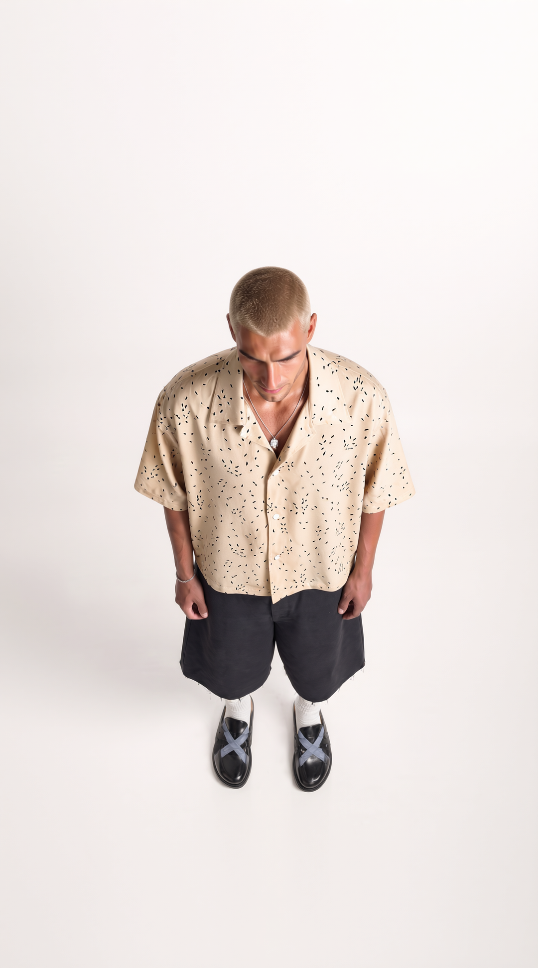 Camicia Micro Fantasia Minimale in Cotone Beige | Black Circus