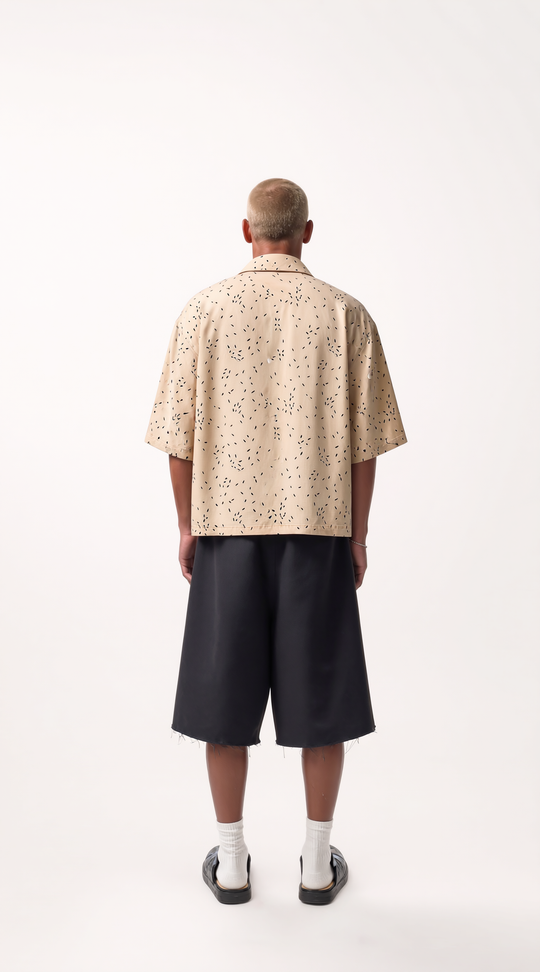 Camicia Micro Fantasia Minimale in Cotone Beige | Black Circus