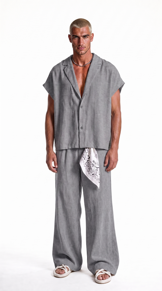 Coordinato Santorini Uomo Misto Lino Grigio | Black Circus
