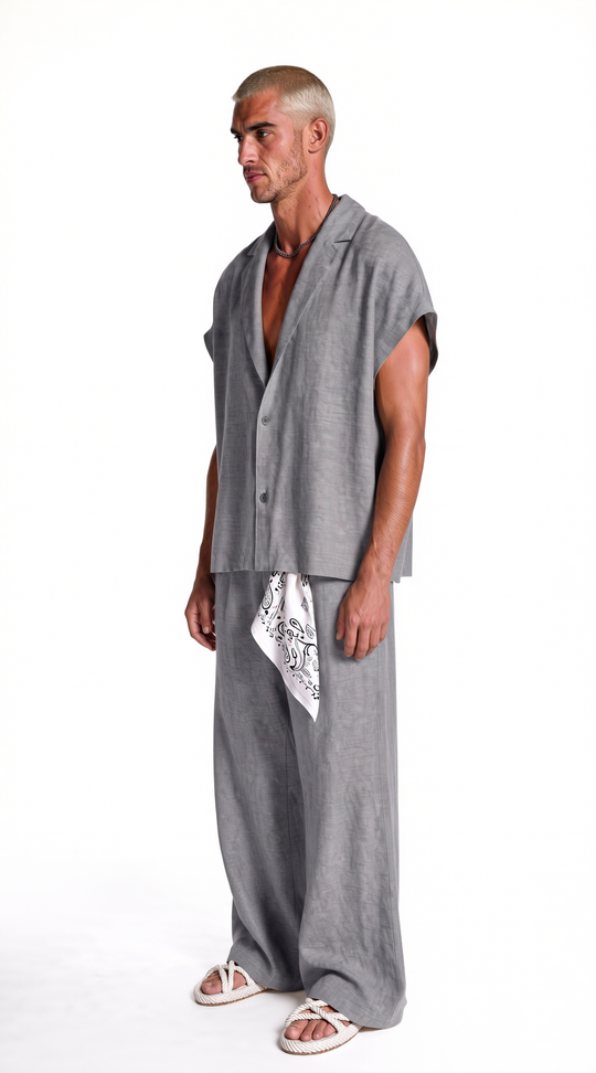 Coordinato Santorini Uomo Misto Lino Grigio | Black Circus