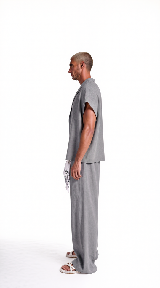 Coordinato Santorini Uomo Misto Lino Grigio | Black Circus