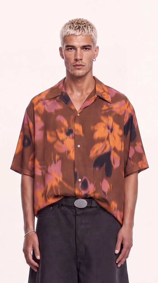Camicia Uomo in Viscosa Fantasia Floreale Astratta | Black Circus