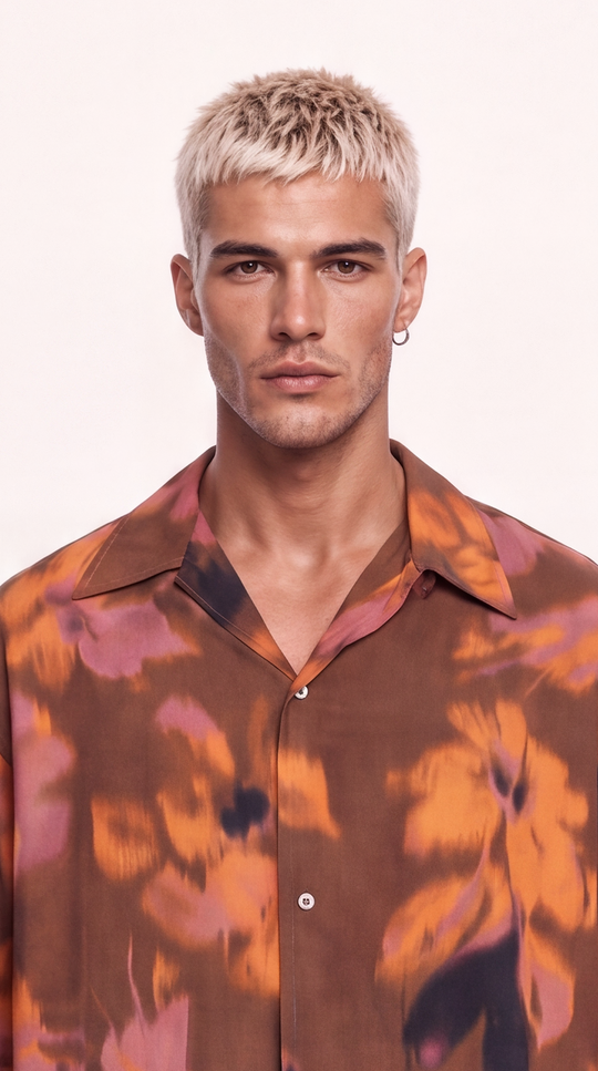 Camicia Uomo in Viscosa Fantasia Floreale Astratta | Black Circus